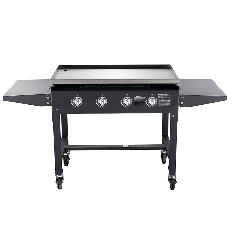 4-Burner Wheeled Freestanding Gas Flat Top Griddle, 16KW Total Power 3mm Stainless Steel Outdoor Propane Griddle Grill