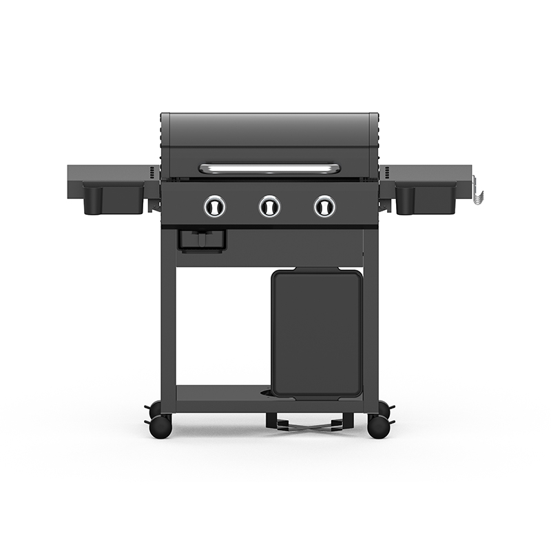 3-Brander Vrijstaande Gas Flat Top Griddle met Deksel, 9.6KW Totale Macht Outdoor Gietijzer Koken Griddle