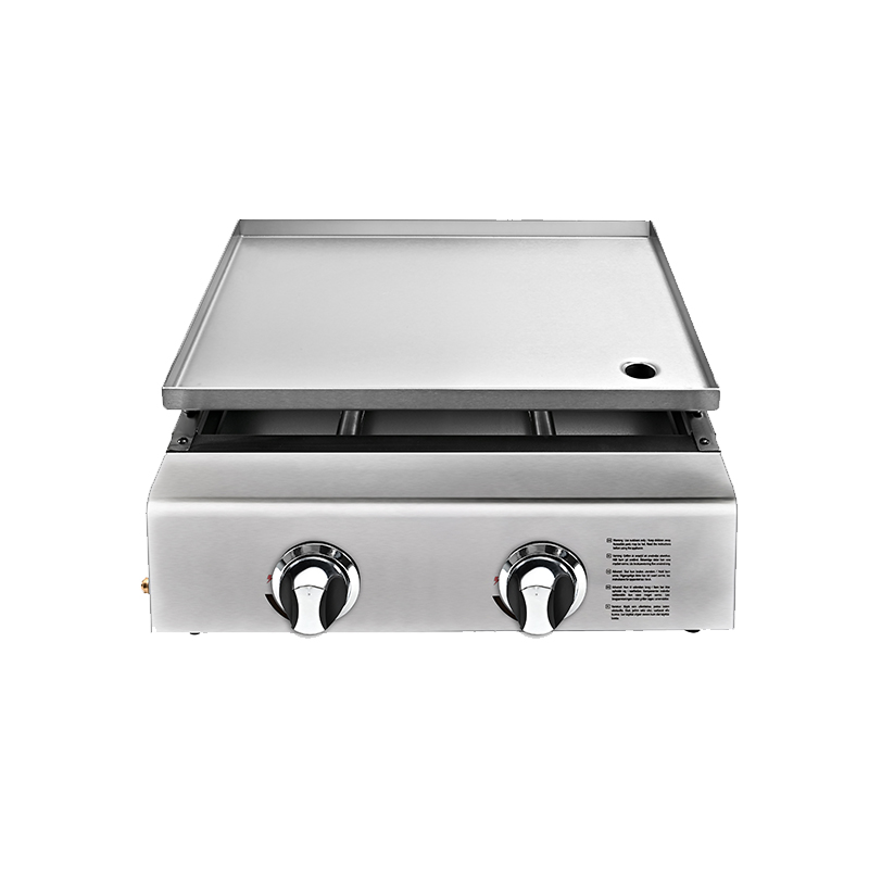 2 Burner Portable Tabletop Gas Flat Top Griddle, 22000 BTU SS430 Stainless Steel Countertop Propane Cooking Griddle