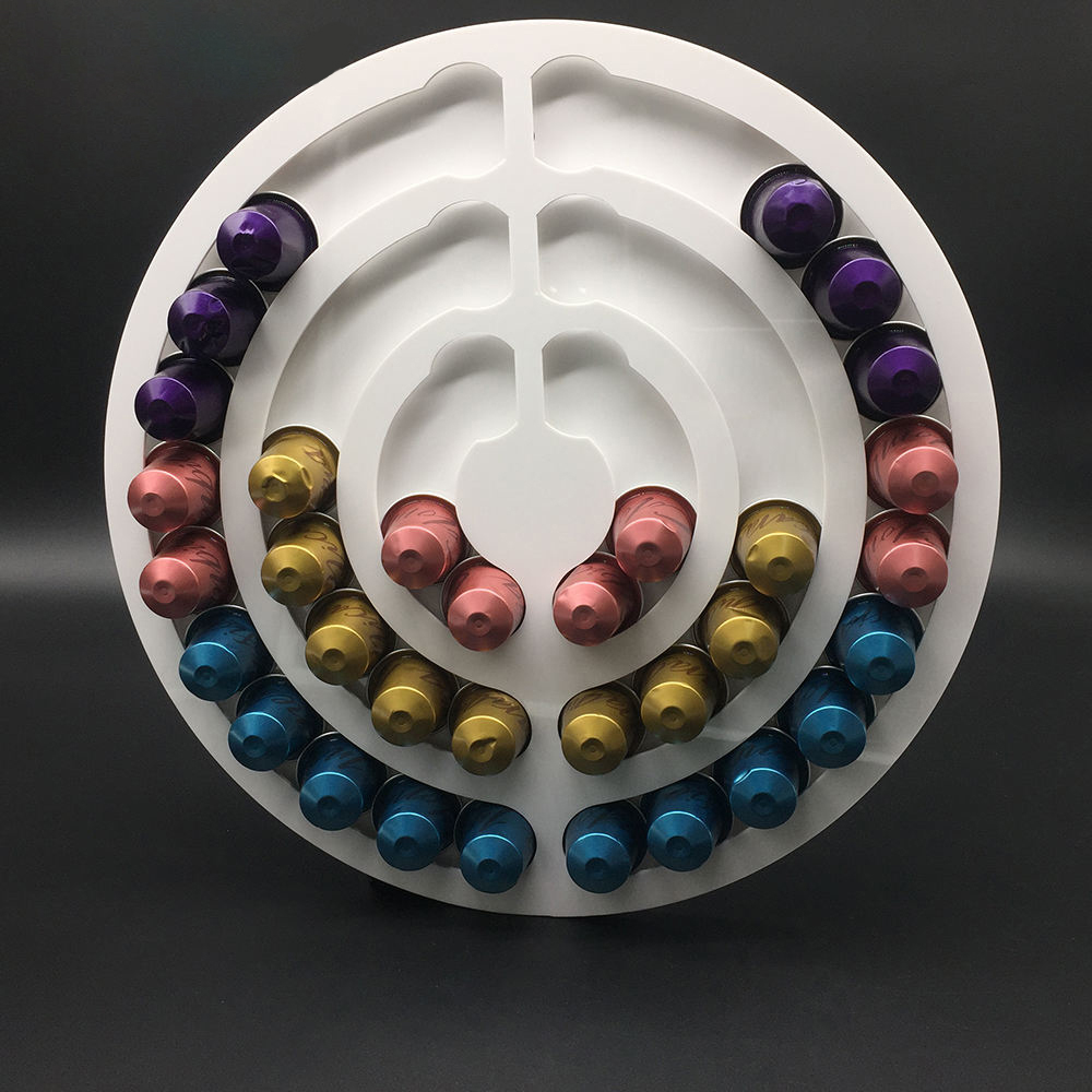 13 Inch Round Metal Coffee Capsule Tray, 70 Pod Capacity Nespresso Capsule Holder, Modern Non-Folding Standing Coffee Pod Display Rack for Kitchen Counter