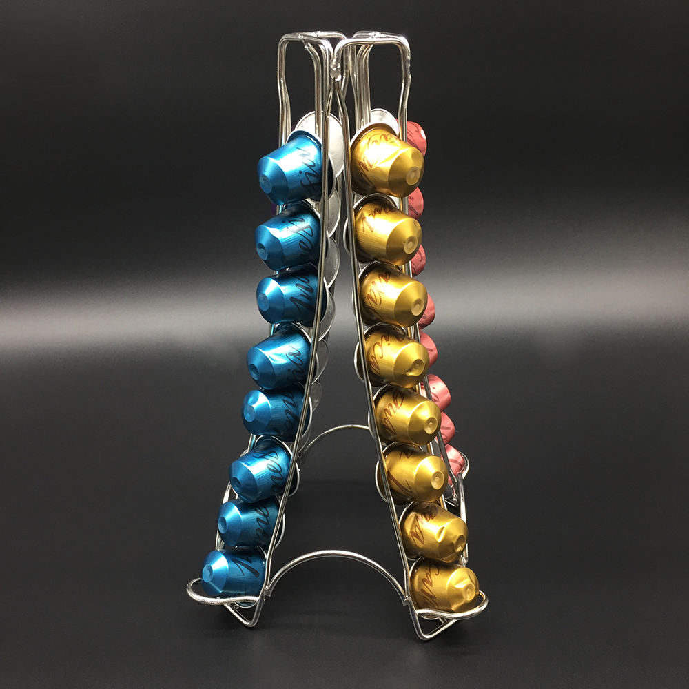 Eiffel Tower Shaped Coffee Capsule Holder, Stainless Steel Nespresso Pod Storage Rack, Freestanding 40 Pod Capacity Coffee Pod Display Organizer for Kitchen Counter