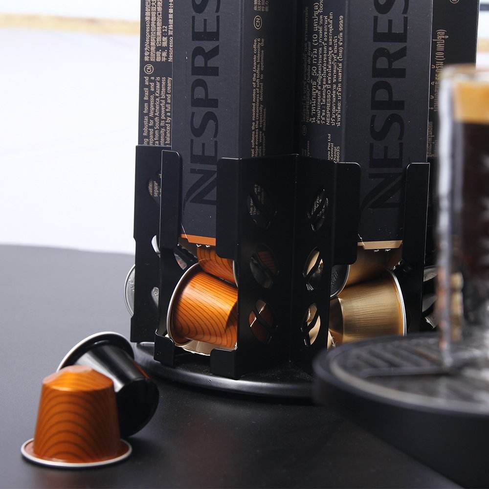360° Rotating Nespresso Coffee Capsule Holder, 6 Compartment Metal Pod Box & Capsule Organizer, Freestanding Coffee Capsule Storage Rack for Kitchen Counter