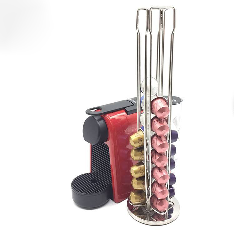 360 Degree Rotating Coffee Capsule Holder, Vertical Stainless Steel Nespresso Pod Dispenser Rack, Freestanding Single Column Coffee Pod Storage Organizer