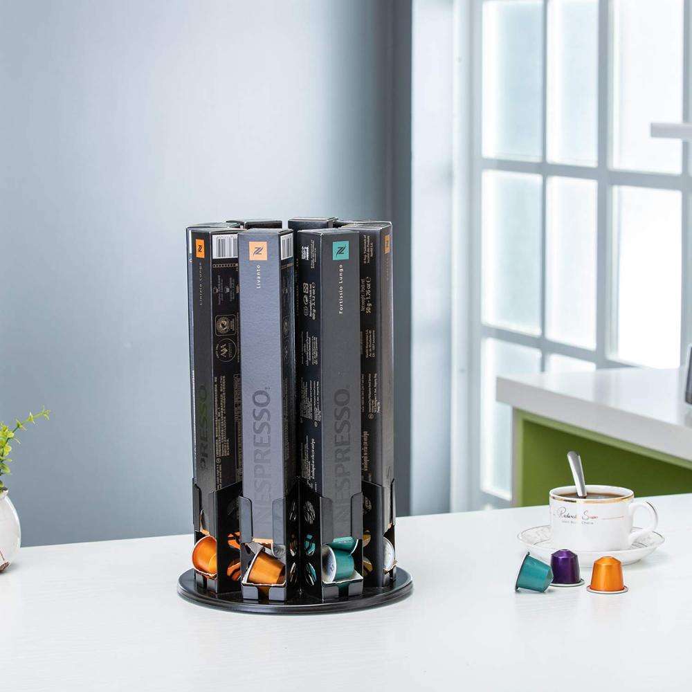 360° Rotating Nespresso Coffee Capsule Holder, 6 Compartment Metal Pod Box & Capsule Organizer, Freestanding Coffee Capsule Storage Rack for Kitchen Counter
