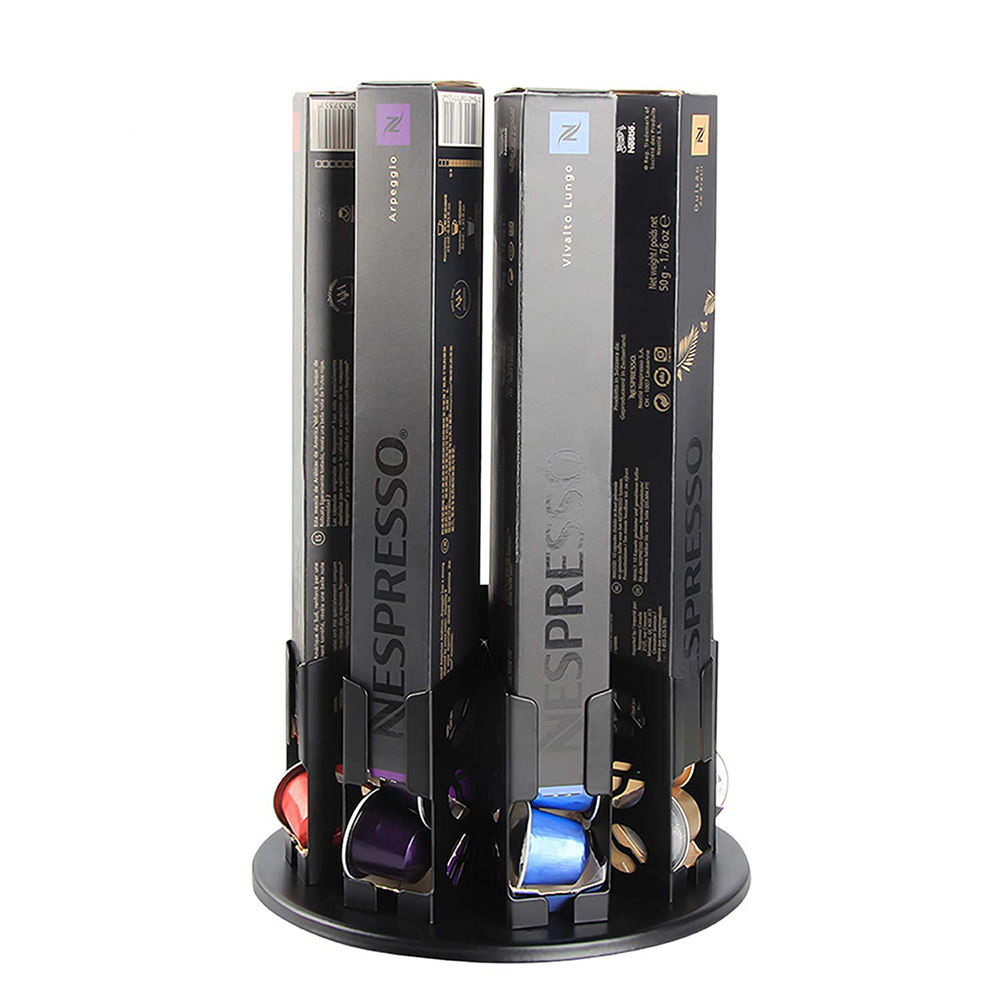 360° Rotating Nespresso Coffee Capsule Holder, 6 Compartment Metal Pod Box & Capsule Organizer, Freestanding Coffee Capsule Storage Rack for Kitchen Counter