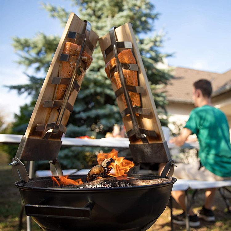 Flamed Salmon Board 2 Set Outdoor Bbq Portable Salmon Wooden Salmon Board Bbq Accessories