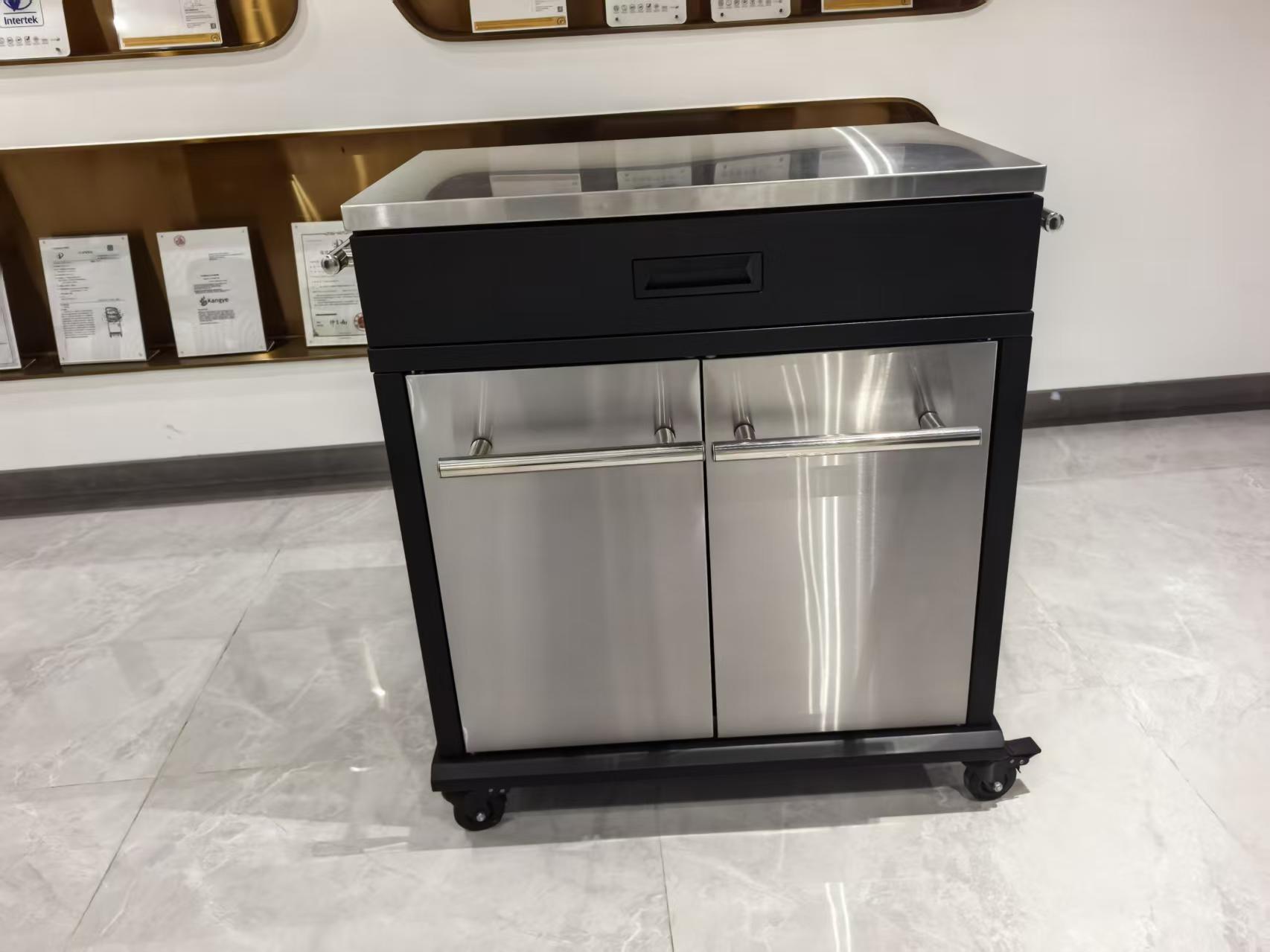 Portable Stainless Steel BBQ Cart with Convenient Storage Design