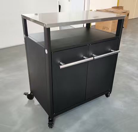 Portable Stainless Steel BBQ Cart with Convenient Storage Design
