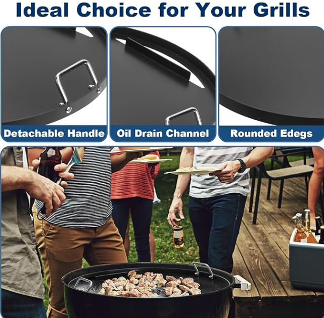 Full Size Cast Iron Griddle Insert for 22-Inch Charcoal Grill with Non-Stick Flat Top