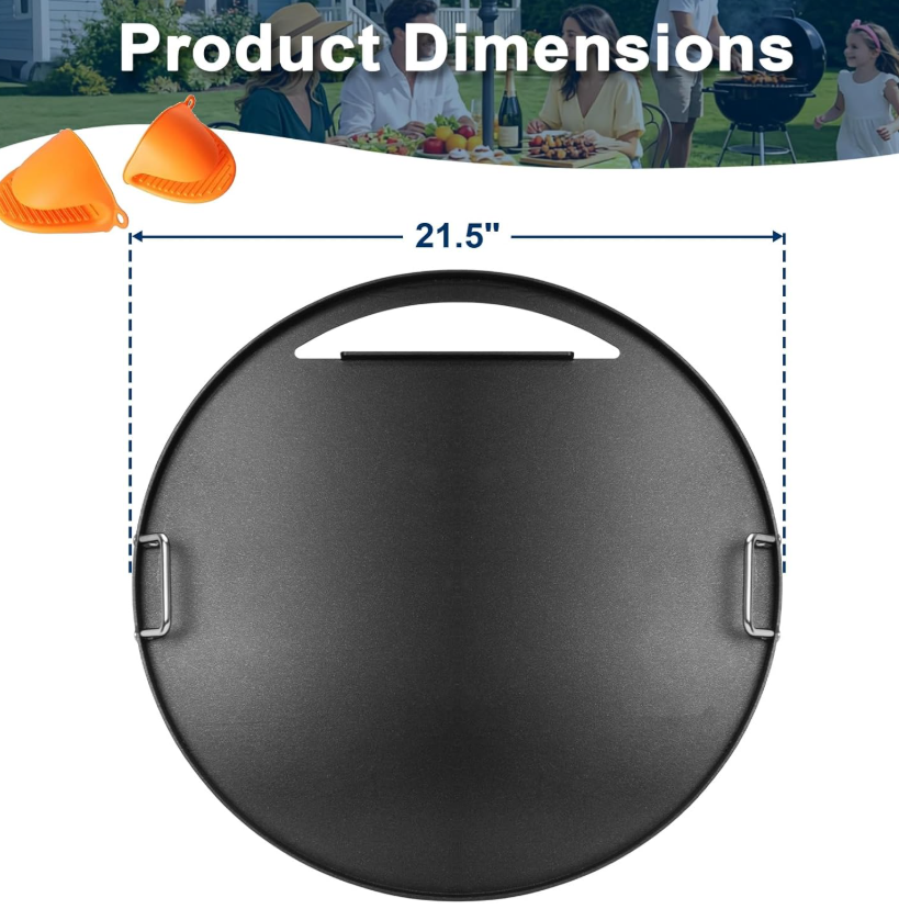 Full Size Cast Iron Griddle Insert for 22-Inch Charcoal Grill with Non-Stick Flat Top