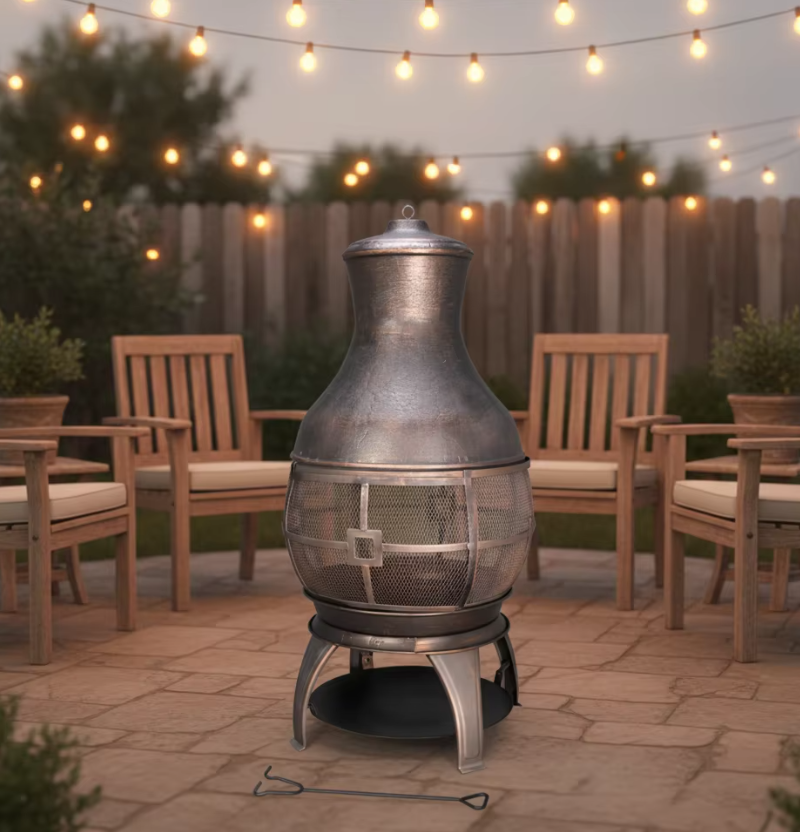 Classic Outdoor Fire Bowl 42-in H X 22-in D X 22-in Copper Coating Steel Chiminea High Temperature Wood-Fueled Stove Model