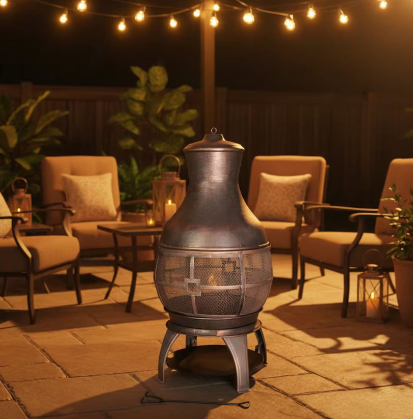 Classic Outdoor Fire Bowl 42-in H X 22-in D X 22-in Copper Coating Steel Chiminea High Temperature Wood-Fueled Stove Model