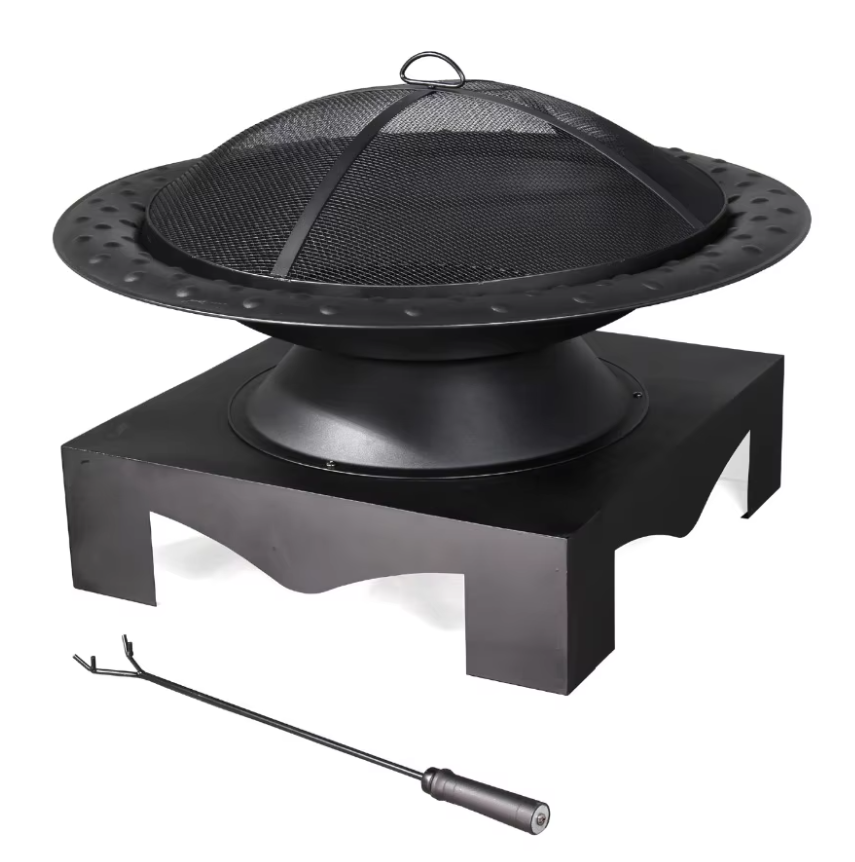 30'' Black Steel Wood-Burning Outdoor Fire Bowl Fire Pit for Patio Use with Poker