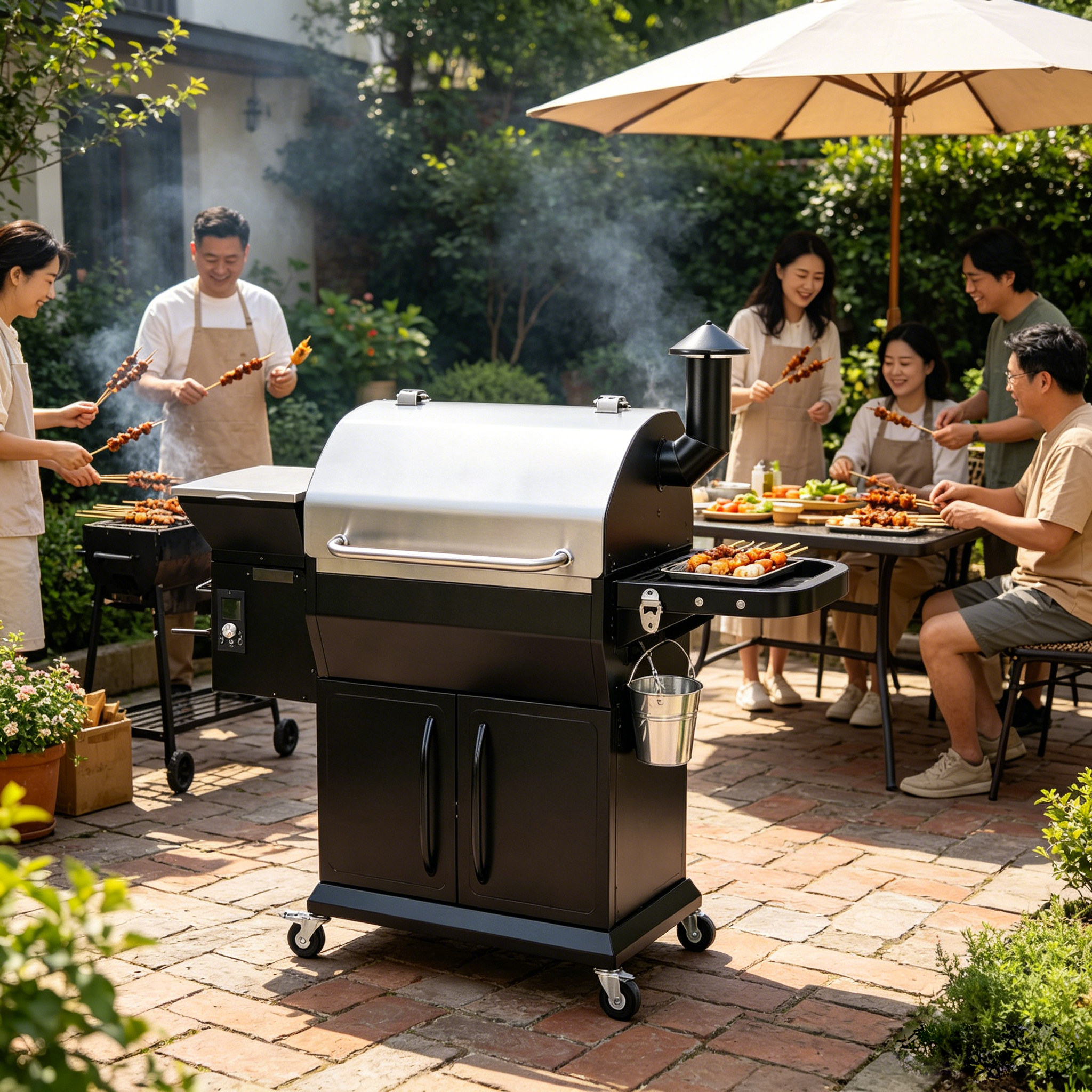 Large Three-Tier Wood Pellet Grill with Digital Control, 1056 Sq. In Total Cooking Area