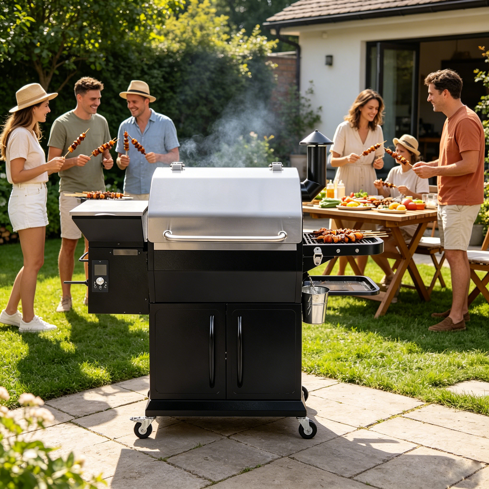 Large Three-Tier Wood Pellet Grill with Digital Control, 1056 Sq. In Total Cooking Area