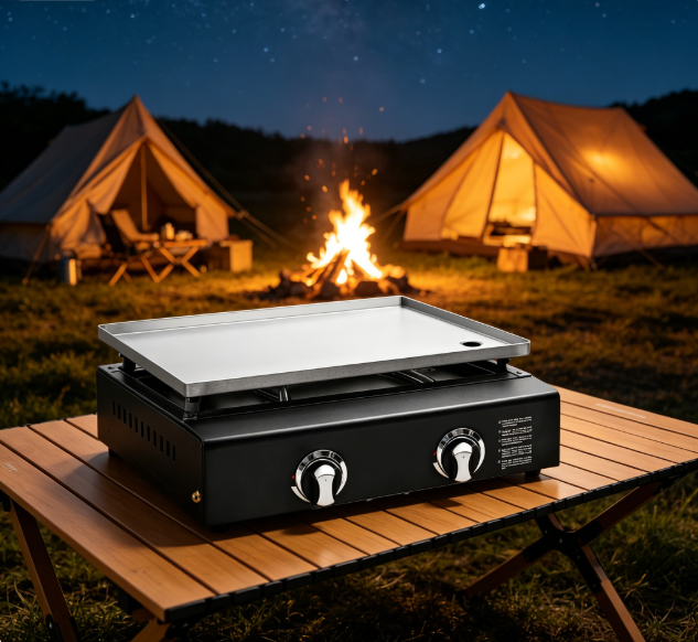 2 Burner Portable Tabletop Gas Flat Top Griddle, 22000 BTU SS430 Stainless Steel Countertop Propane Cooking Griddle