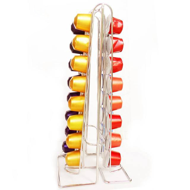 360 Degree Rotating Coffee Capsule Holder, Vertical Stainless Steel Nespresso Pod Dispenser Rack, Freestanding Single Column Coffee Pod Storage Organizer