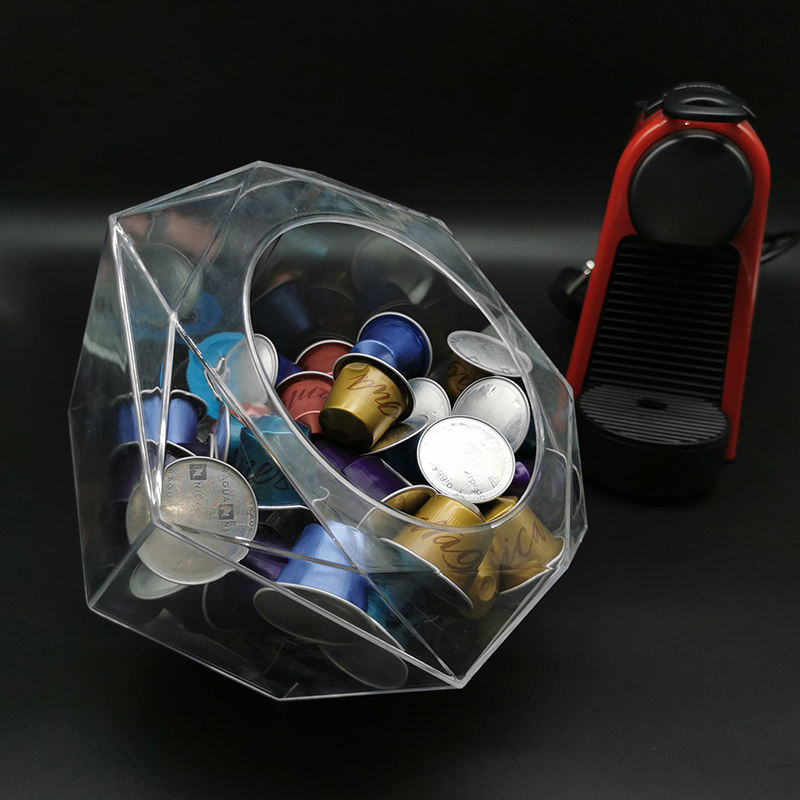 Diamond Shaped Acrylic Coffee Capsule Holder, Clear Plexiglass Coffee Pod Storage Bin, Freestanding Organizer for Nespresso, Dolce Gusto & K-Cup Pods