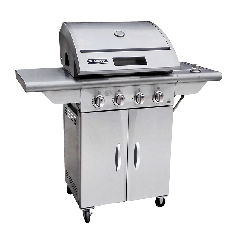 4 Burner Stainless Steel Propane Gas Barbecue Grill with Side Burner, 632.55 sq.in Large Outdoor Patio BBQ Cooker with Storage Cabinet