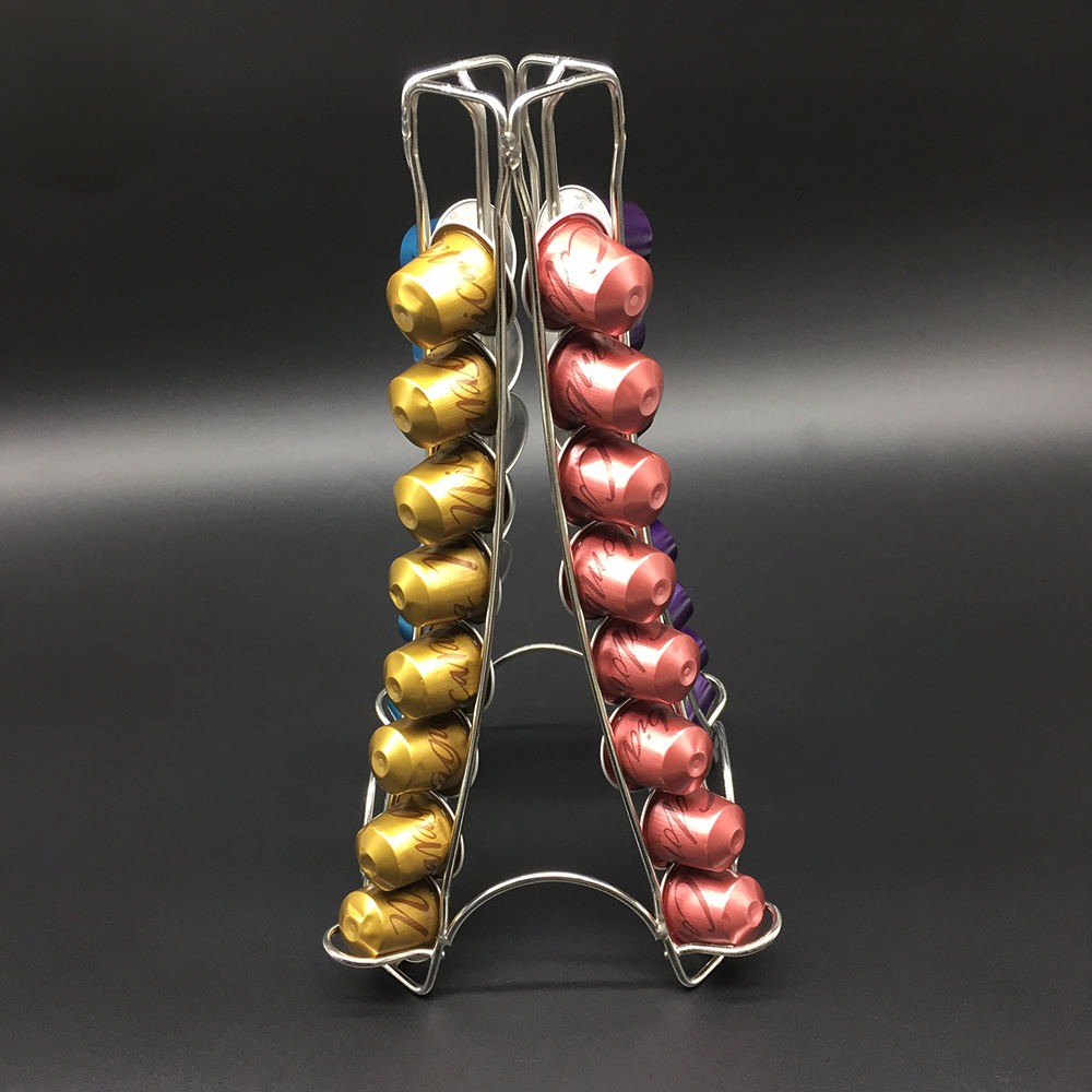 Eiffel Tower Shaped Coffee Capsule Holder, Stainless Steel Nespresso Pod Storage Rack, Freestanding 40 Pod Capacity Coffee Pod Display Organizer for Kitchen Counter