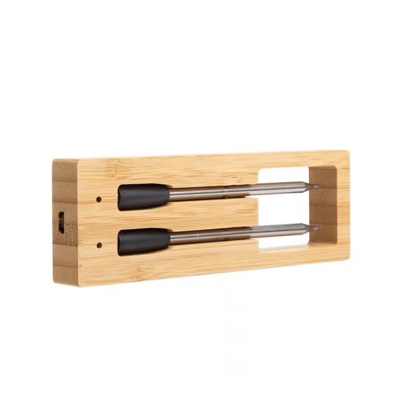 Dual Probe Smart Wireless Meat Thermometer, Waterproof Dustproof Fast Read Digital BBQ Thermometer, Non-Stick Corrosion Resistant Cooking Probes with Bamboo Storage Rack