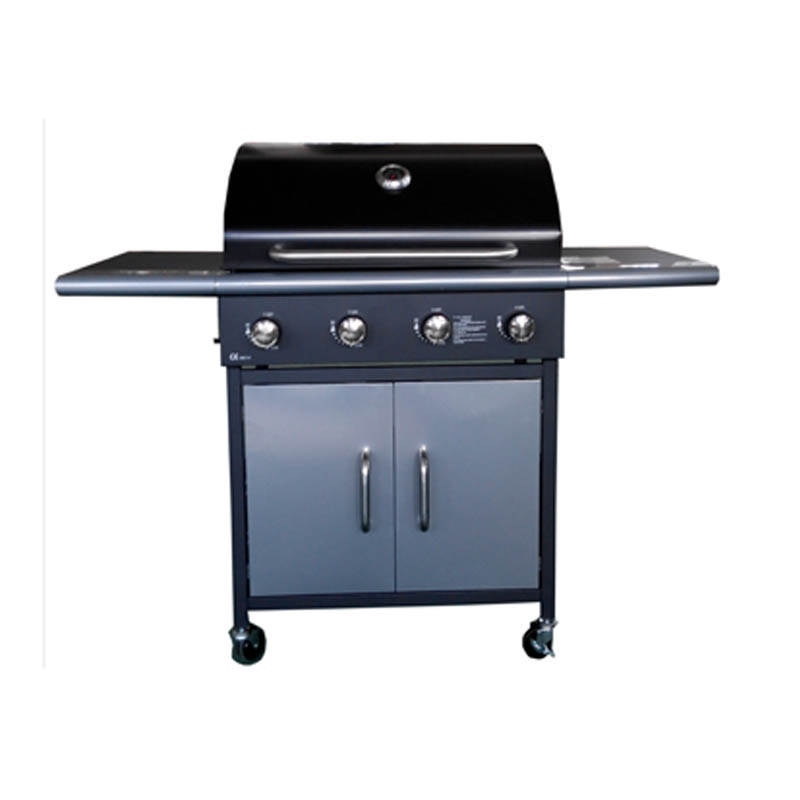 4 Main Burner LP Propane Gas BBQ Grill with Storage Cabinet Trolley, Stainless Steel Outdoor Garden Barbecue Grill with Foldable Side Tables & Lockable Wheels