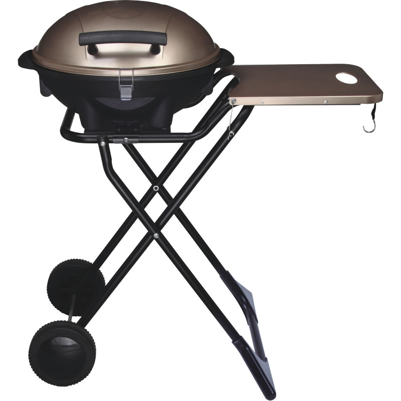 1500W Portable Electric BBQ Grill with Foldable Wheeled Trolley, Powder Coated Steel Outdoor Electric Barbecue Grill with Side Prep Table, Easy Assembly Patio Electric Grilling Machine