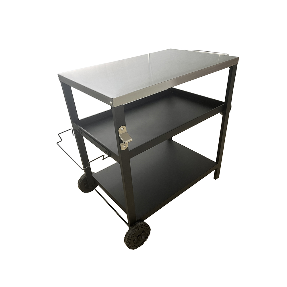 Factory Custom 3 Tier BBQ Prep Table Cart, Stainless Steel Top Outdoor Grill Serving Trolley with Wheels