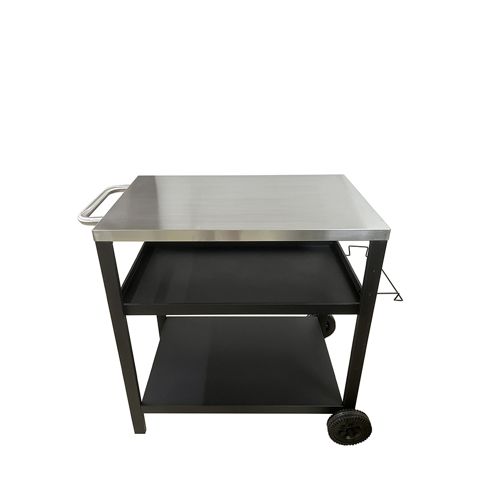 Factory Custom 3 Tier BBQ Prep Table Cart, Stainless Steel Top Outdoor Grill Serving Trolley with Wheels