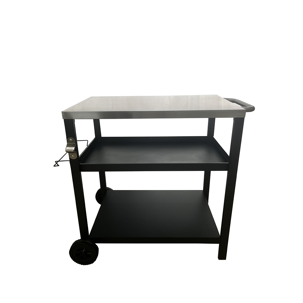 Factory Custom 3 Tier BBQ Prep Table Cart, Stainless Steel Top Outdoor Grill Serving Trolley with Wheels