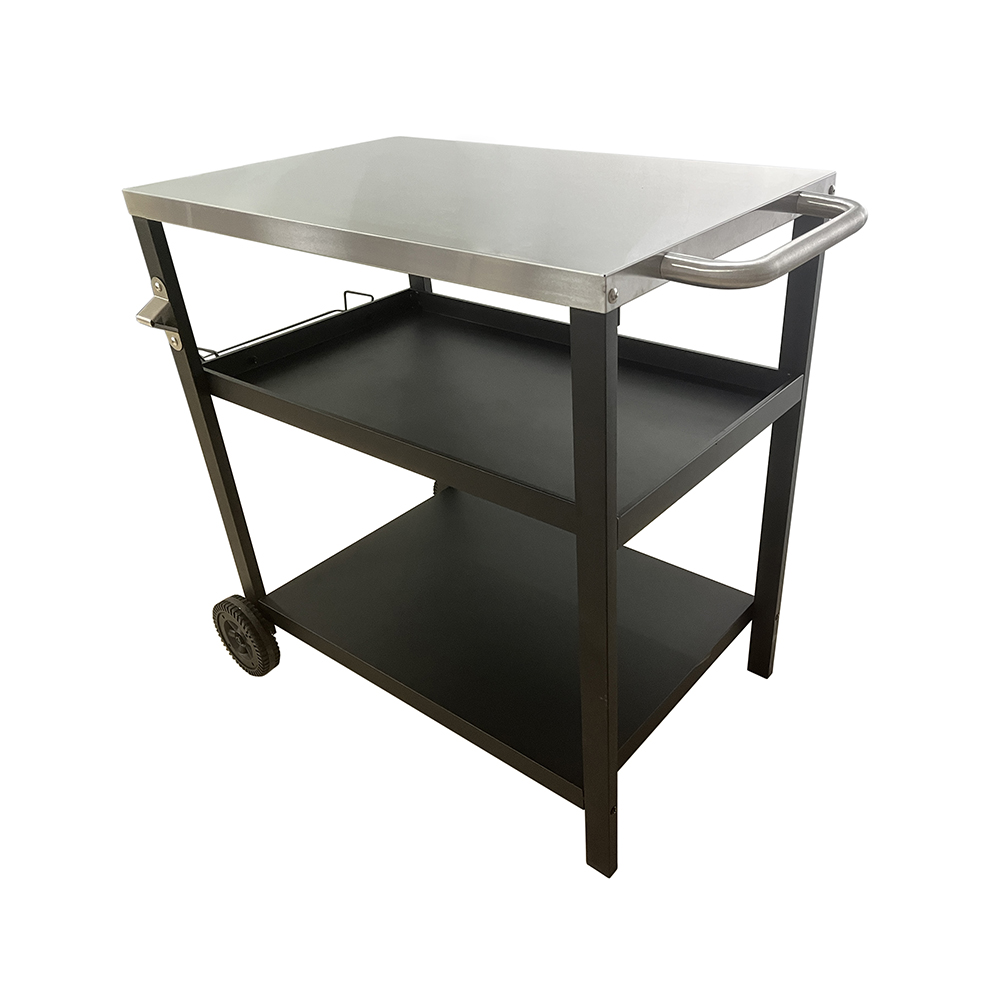 Factory Custom 3 Tier BBQ Prep Table Cart, Stainless Steel Top Outdoor Grill Serving Trolley with Wheels