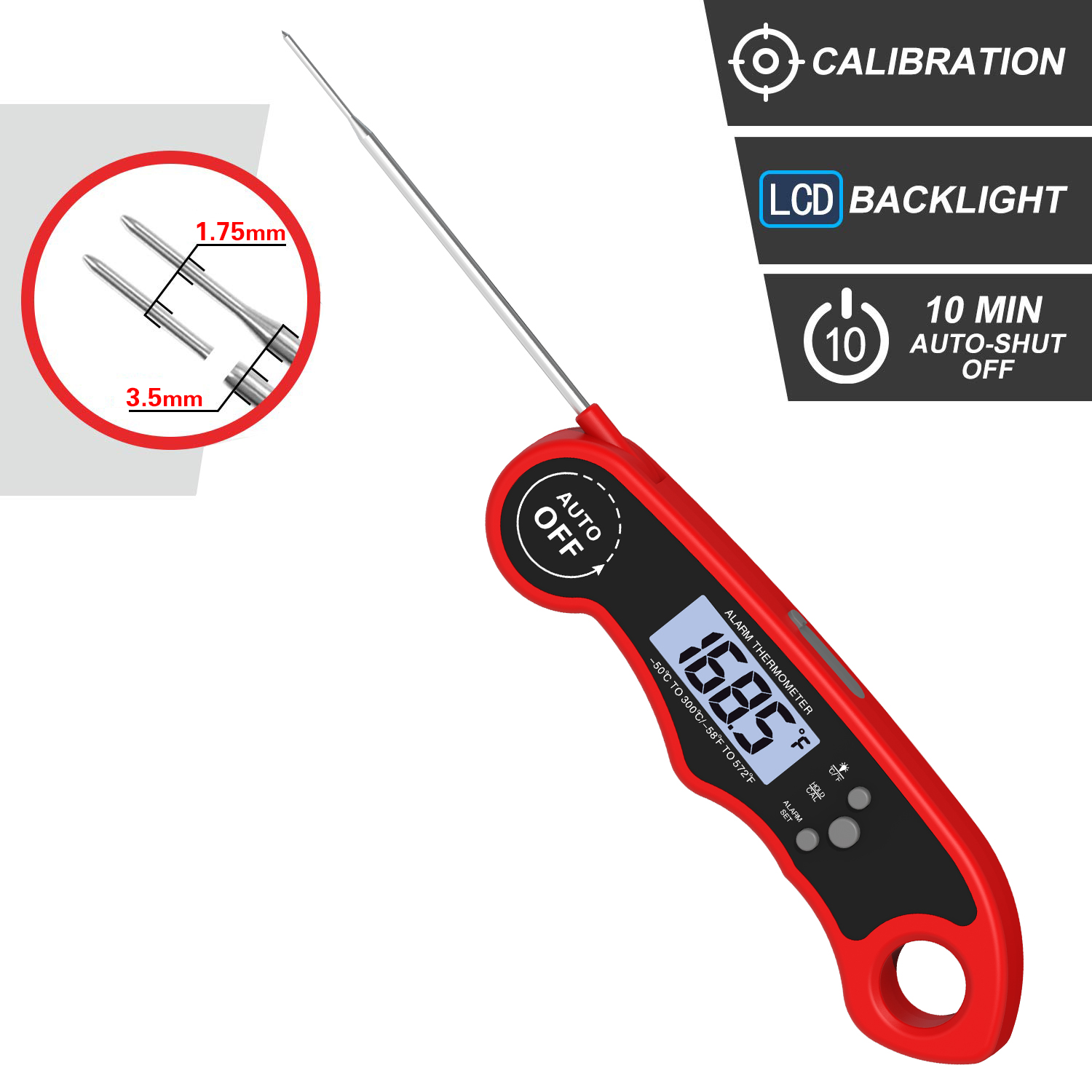 Dual Probe Foldable Instant Read Digital Metal Food Thermometer Waterproof Heat Resistant Easily Cleaned Design for Meat