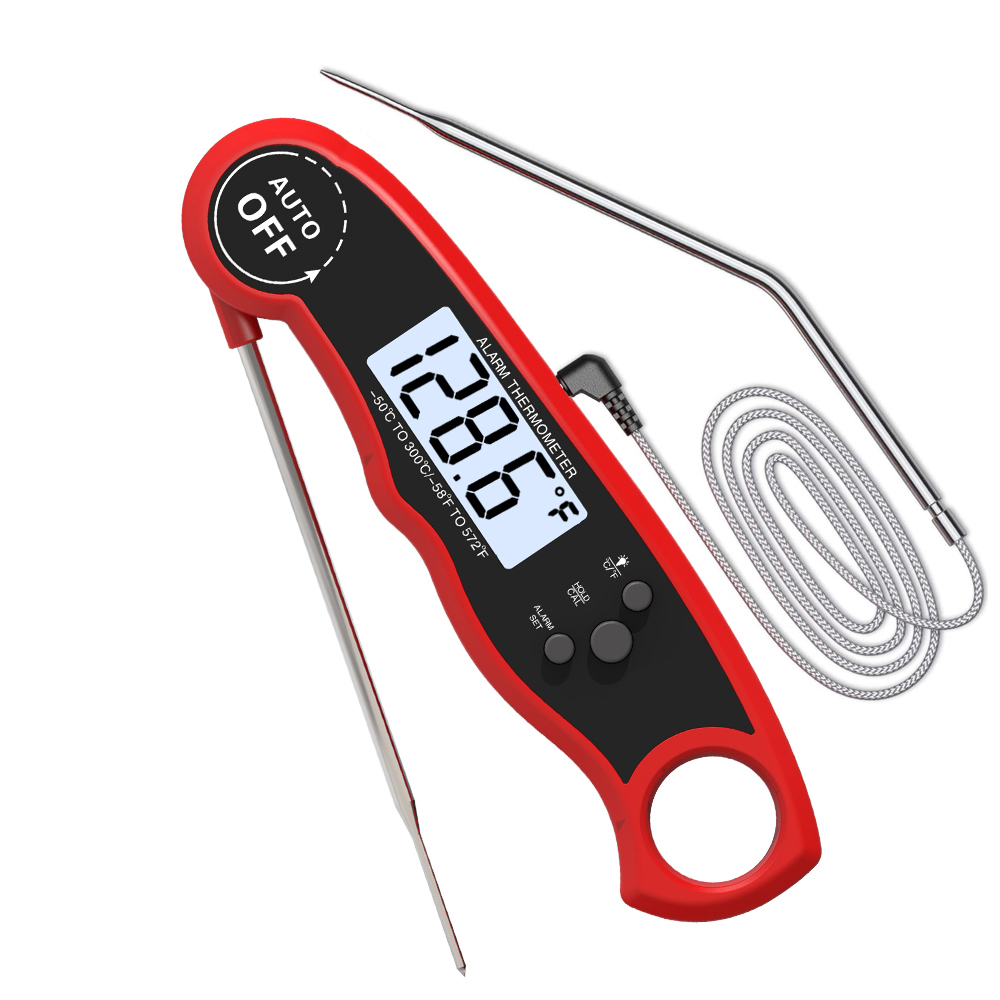 Dual Probe Foldable Instant Read Digital Metal Food Thermometer Waterproof Dustproof Heat Resistant Design for Meat Barbecue Use